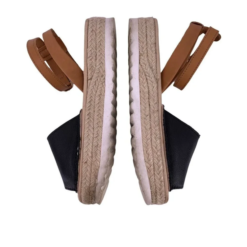VISCATA BARCELONA Brown & Black Leather Espadrille Sandals Size 35